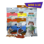 מגוון חטיפים לכלב 80 גרם בחבילה (10 חבילות ב 90 שח)